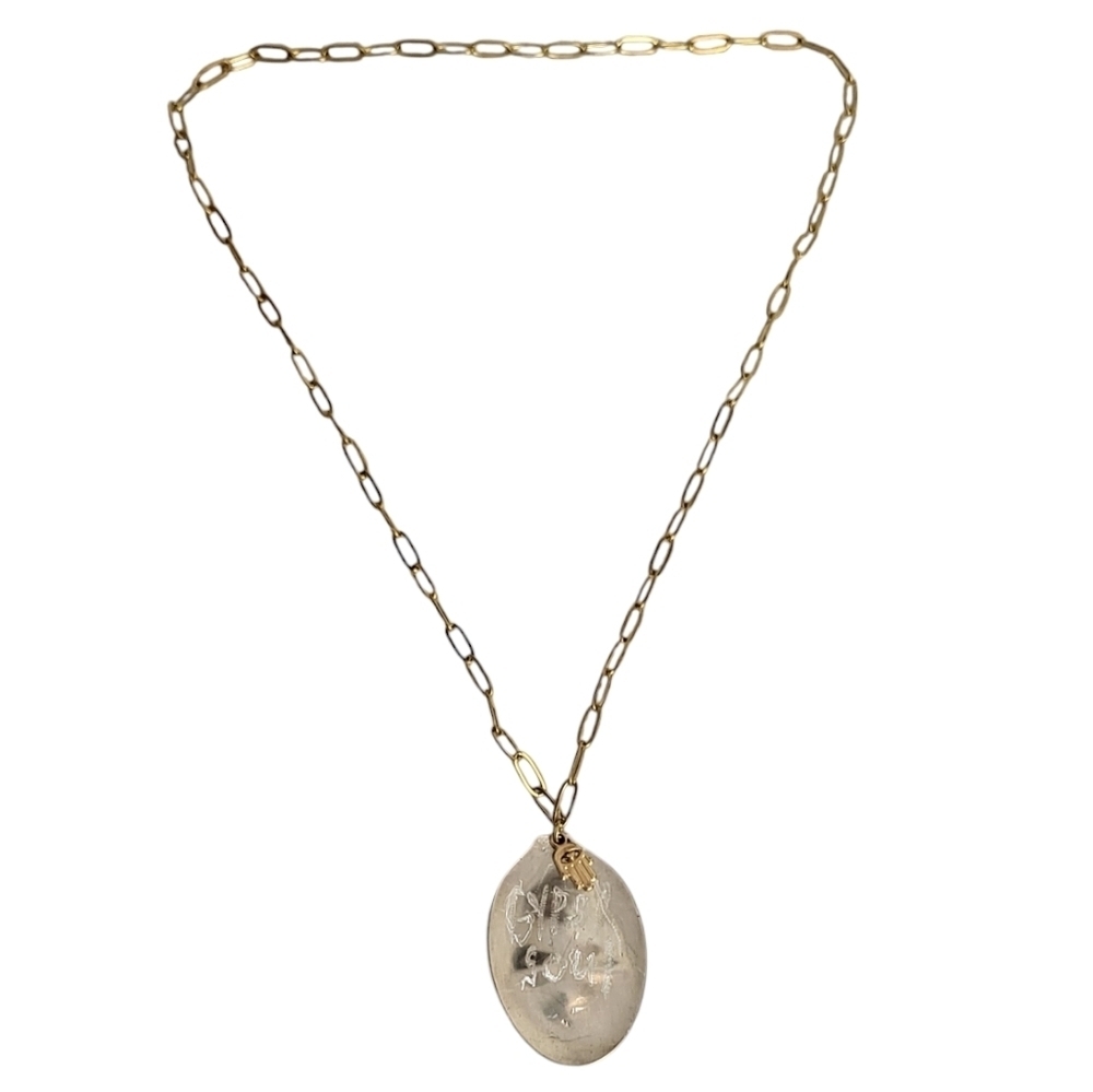 Gypsy Soul Engraved Hamsa Hand Spoon Paperclip Chain Necklace